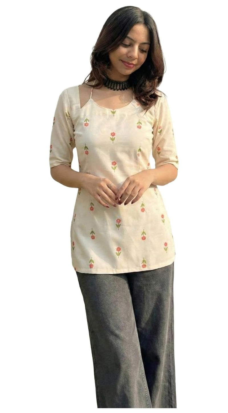 GoSriKi Short Kurti for Women Latest Viscose Blend Printed Ethnic Tunic | Stylish Kurti Tops with Jeans Styling | Casual Office Wear | Trendy Indian Fashion for Woman